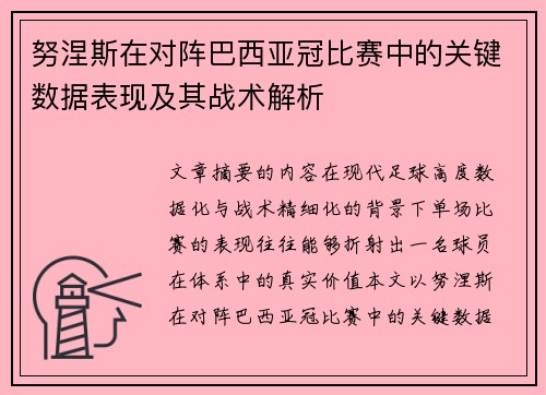 努涅斯在对阵巴西亚冠比赛中的关键数据表现及其战术解析